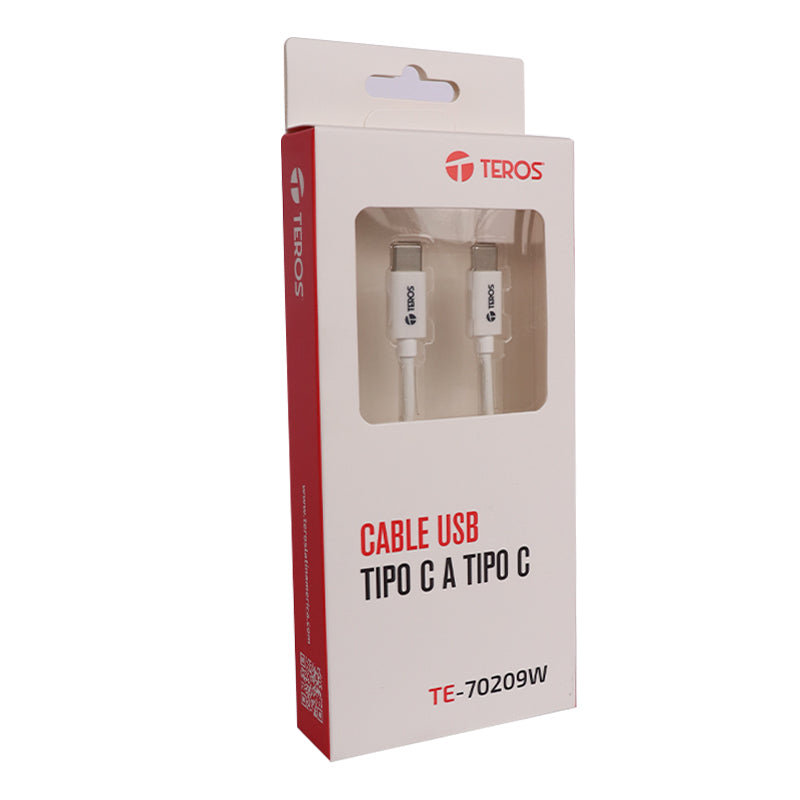 Cable USB TEROS Tipo C a Tipo C, 3A, 60W Máx, Blanco