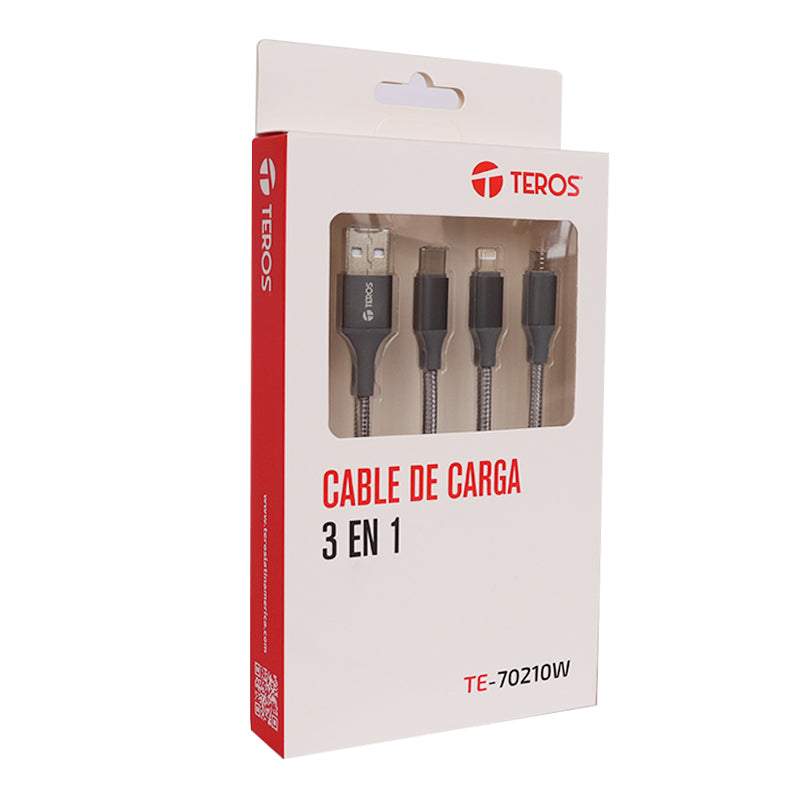 Cable de carga 3 en 1 TEROS 17.5W Máx, Gris