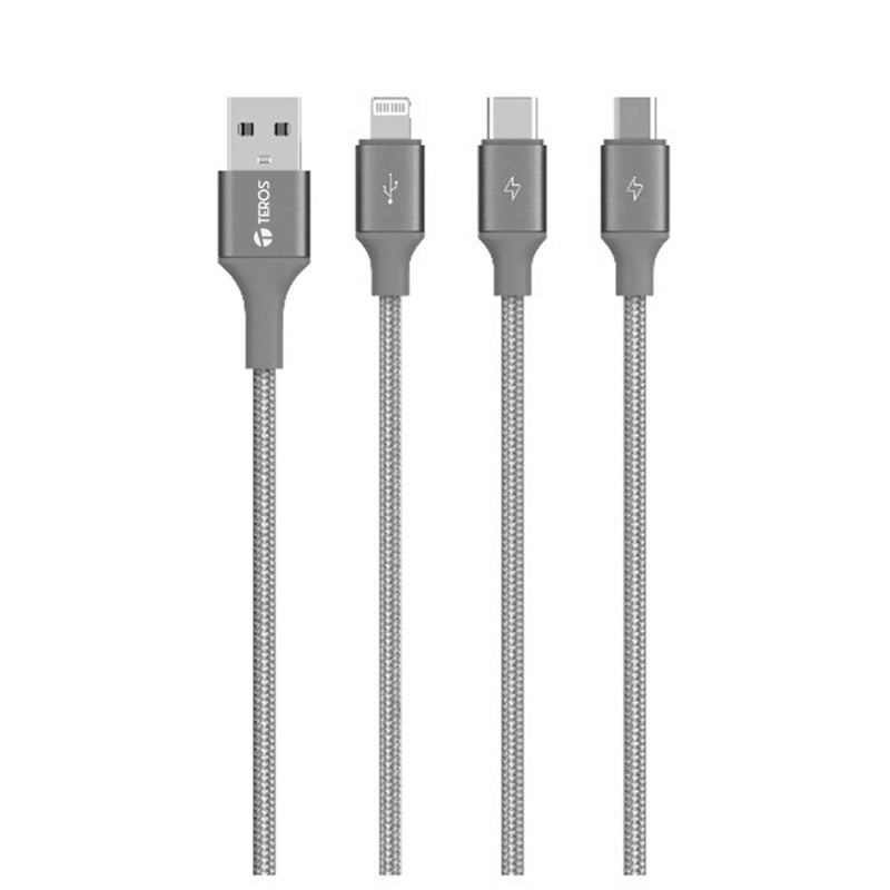 Cable de carga 3 en 1 TEROS 17.5W Máx, Gris
