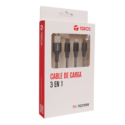 Cable de carga 3 en 1 TEROS 17.5W Máx, Gris